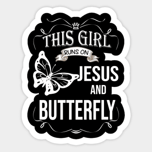 This Girl Runs On Jesus And Butterfly Costume Gift Sticker